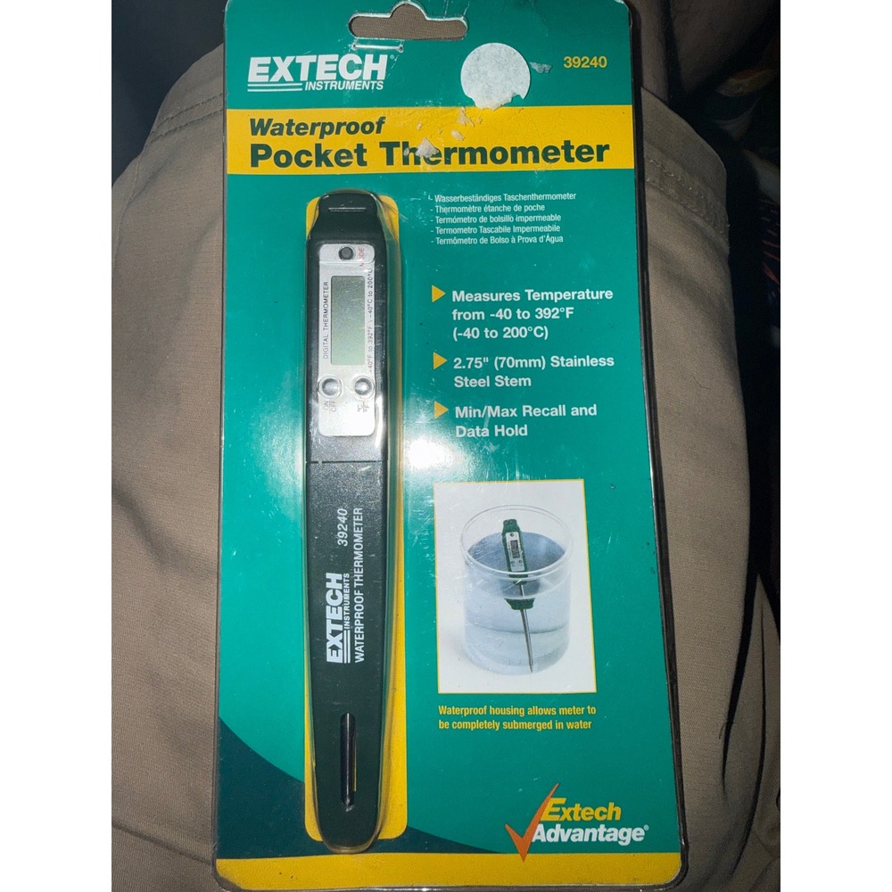 Extech 39240 Waterproof Pocket Thermometer Digital Stainless Steel Stem New